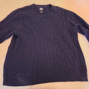Lands' End Drifter womens cable cotton sweater XL navy blue